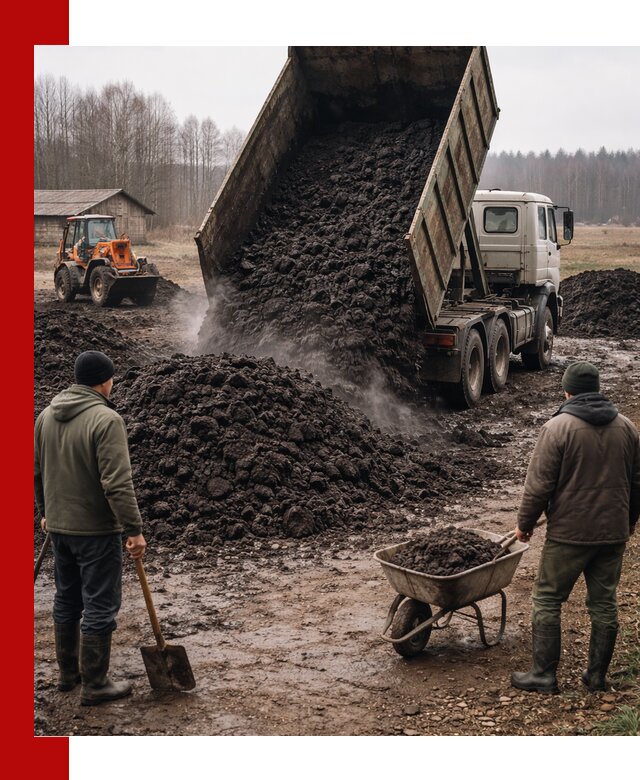 Доставка низинного торфа с разгрузкой и доставкой в Керчи