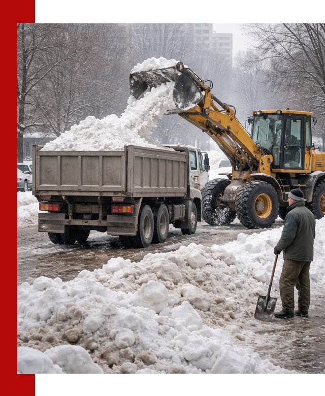 Вывоз снега грузовой техникой в Керчи оперативно и чисто